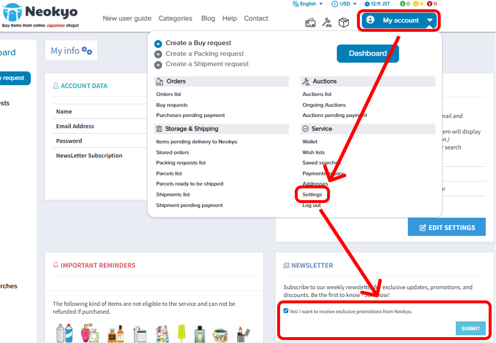 Dashboard Newsletter Setting